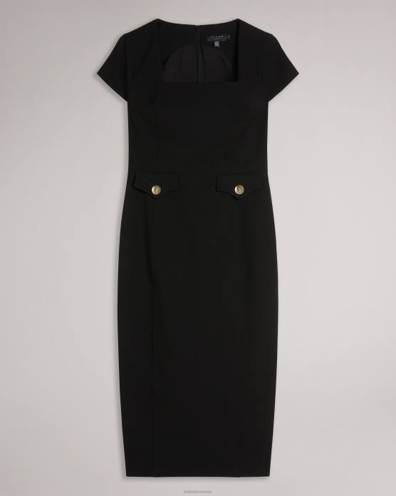 Ted Baker femmes 60VD162 vêtements josiaad - robe mi-longue militaire à encolure carrée noir