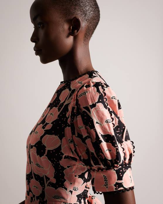 Ted Baker femmes 60VD165 vêtements astrydd - robe mi-longue à manches bouffantes noir