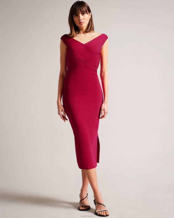 Ted Baker femmes 60VD198 vêtements mikella - moulante midi en tricot croisé rose pétant