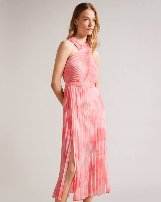 Ted Baker femmes 60VD19 vêtements mirelia - robe midi plissée croisée sur le devant corail