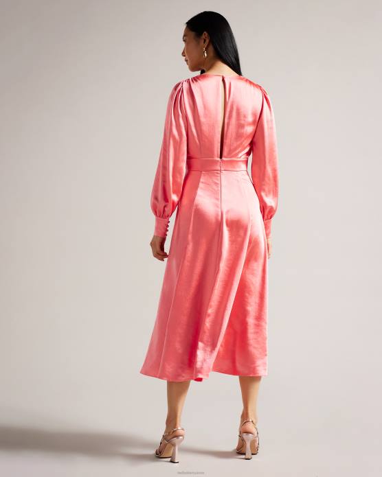 Ted Baker femmes 60VD1 vêtements Robe mi-longue en satin Daniia avec manches blouson corail