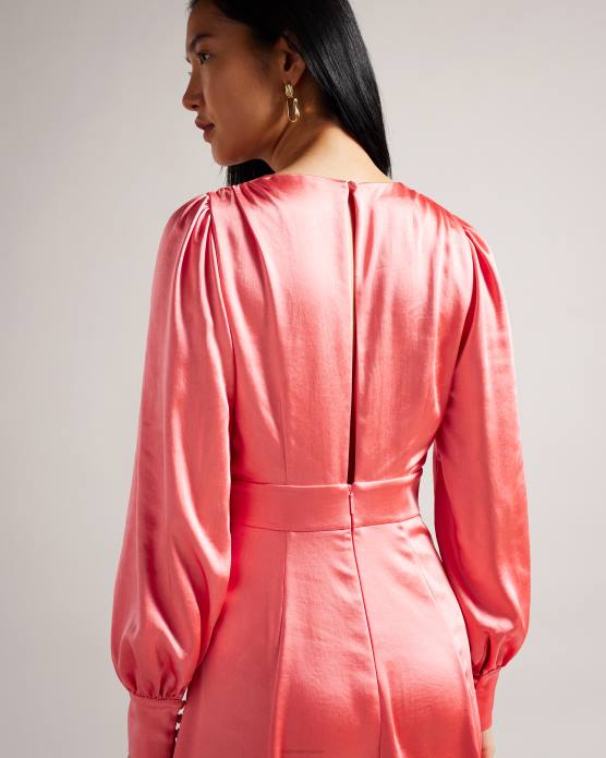 Ted Baker femmes 60VD1 vêtements Robe mi-longue en satin Daniia avec manches blouson corail