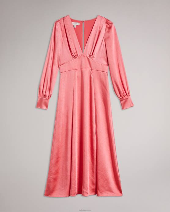 Ted Baker femmes 60VD1 vêtements Robe mi-longue en satin Daniia avec manches blouson corail