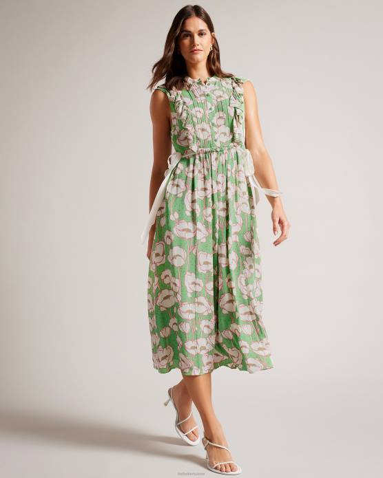 Ted Baker femmes 60VD239 vêtements robe mi-longue sans manches à volants tindraa vert