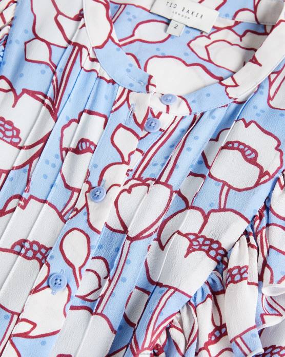 Ted Baker femmes 60VD285 vêtements robe mi-longue sans manches à volants tindraa bleu