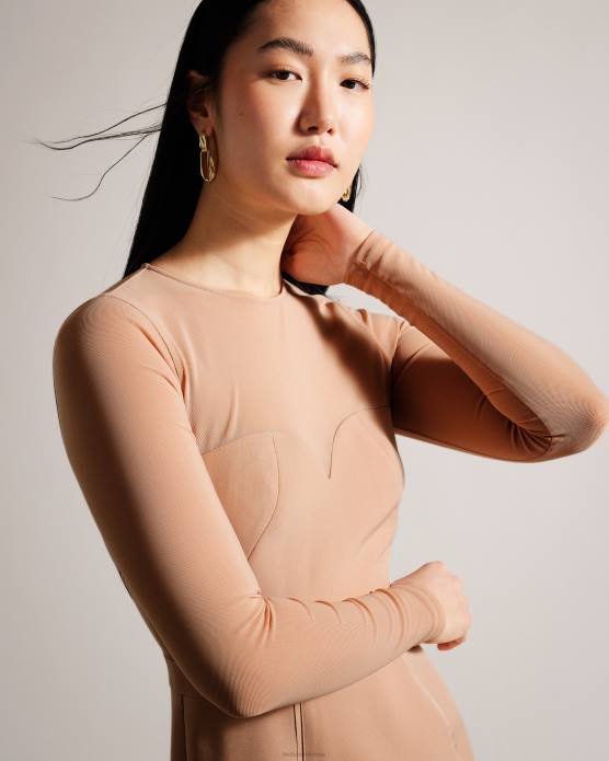 Ted Baker femmes 60VD359 vêtements ivylou - robe mi-longue moulante à manches transparentes nu
