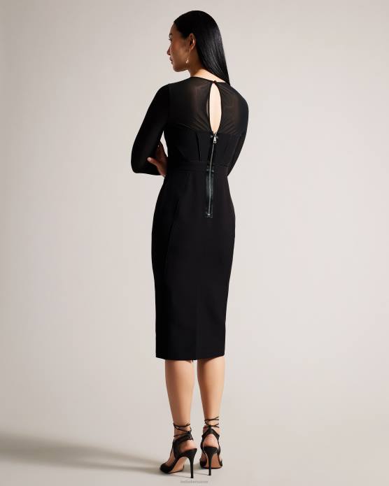Ted Baker femmes 60VD417 vêtements ivylou - robe mi-longue moulante à manches transparentes noir