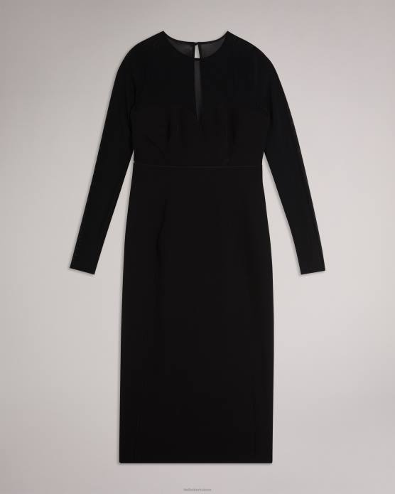 Ted Baker femmes 60VD417 vêtements ivylou - robe mi-longue moulante à manches transparentes noir