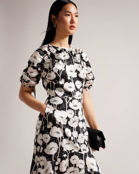 Ted Baker femmes 60VD59 vêtements robe mi-longue abriee à manches bouffantes noir