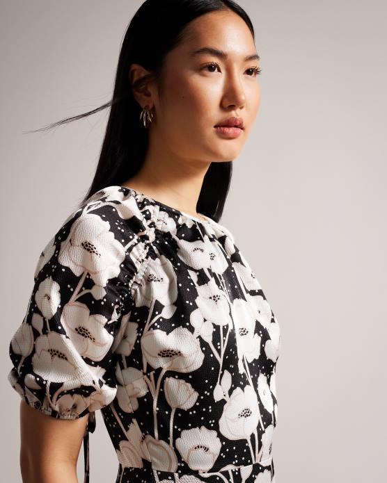 Ted Baker femmes 60VD59 vêtements robe mi-longue abriee à manches bouffantes noir