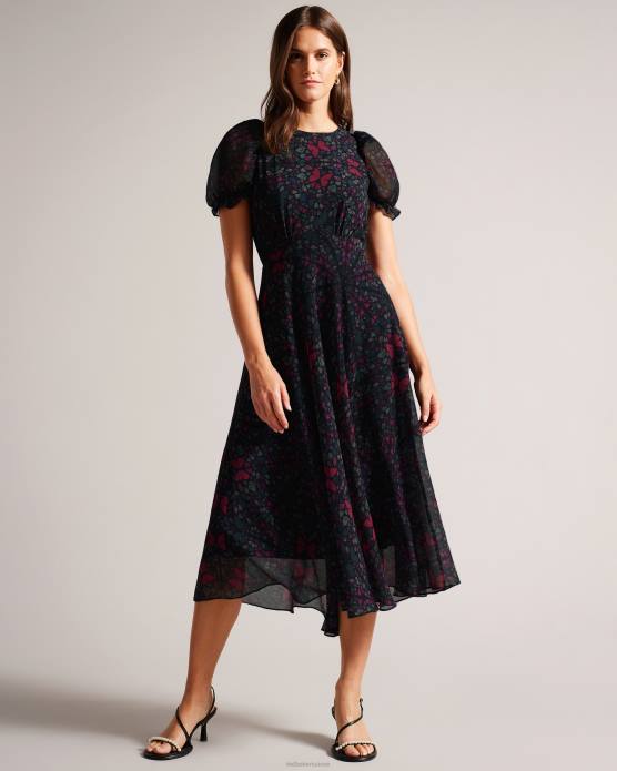 Ted Baker femmes 60VD60 vêtements robe mi-longue trapèze à imprimé papillon daniaa noir