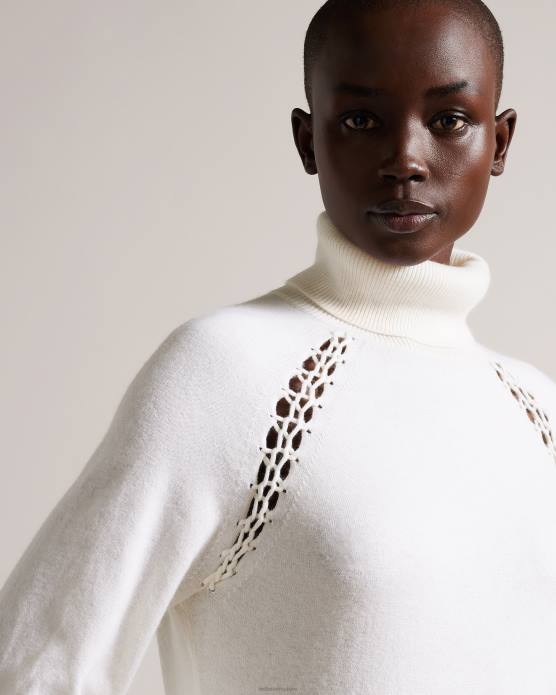 Ted Baker femmes 60VD96 vêtements robe mi-longue en maille malorri avec empiècement en surpiqûre blanc