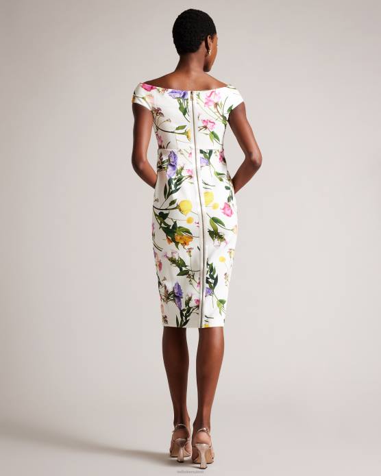 Ted Baker femmes 60VD171 vêtements robe moulante style Bardot à fleurs Loveina blanc