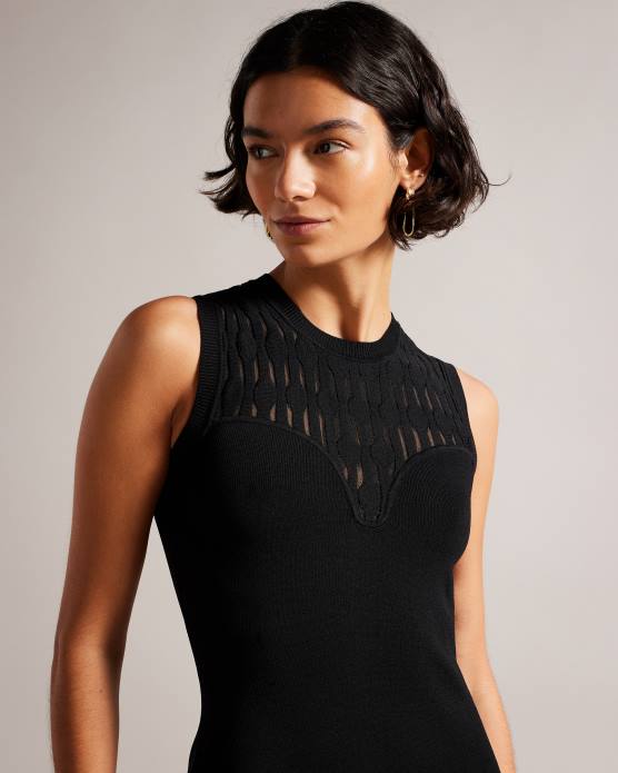 Ted Baker femmes 60VD213 vêtements robe moulante détaillée en point polyan noir