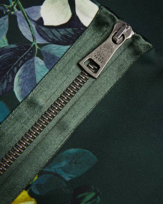 Ted Baker femmes 60VD215 vêtements Divena - Robe moulante plissée à fleurs style Bardot vert foncé