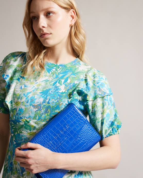 Ted Baker femmes 60VD782 Sacs pochette enveloppe crocey à détail croco bleu brillant