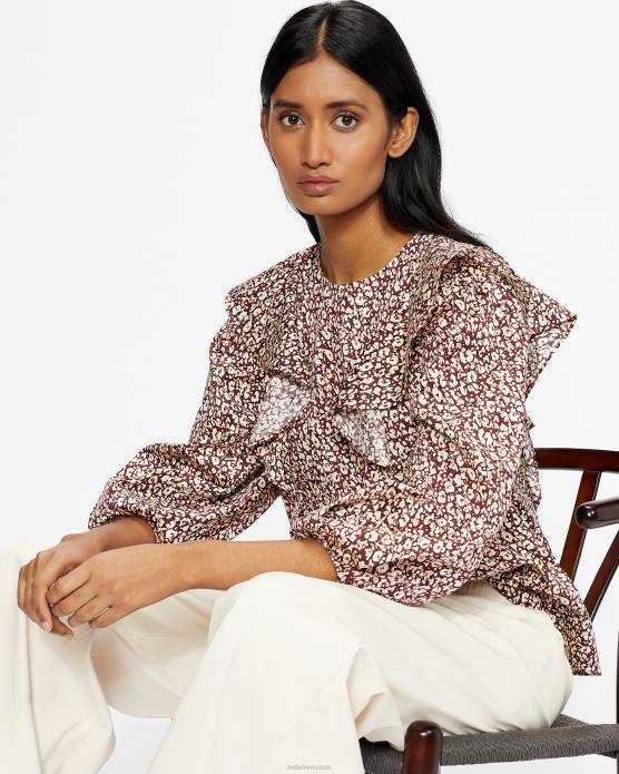 Ted Baker femmes 60VD585 vêtements Sanjaa - Top à manches ballon et volants violet foncé