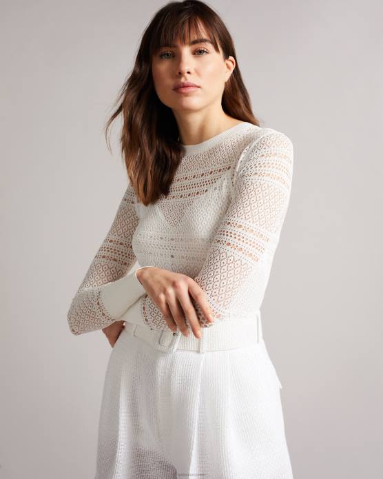 Ted Baker femmes 60VD634 vêtements cette pull court en point de dentelle blanc