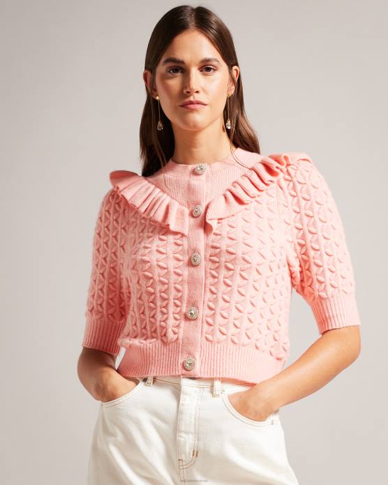 Ted Baker femmes 60VD280 vêtements Haniha - Cardigan ras de cou avec volants rose