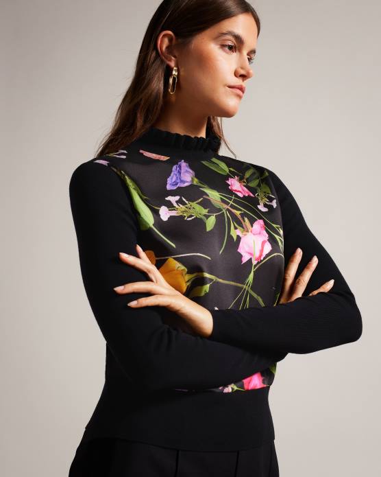 Ted Baker femmes 60VD146 vêtements daneaa - pull tissé à col évasé sur le devant noir