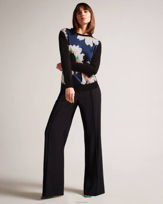Ted Baker femmes 60VD267 vêtements Marola - Pull coupe facile à fleurs sur le devant bleu marine foncé