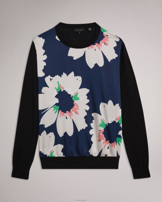 Ted Baker femmes 60VD267 vêtements Marola - Pull coupe facile à fleurs sur le devant bleu marine foncé