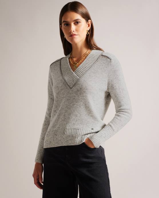 Ted Baker femmes 60VD354 vêtements noryah pull à manches longues et col en V marnes grises