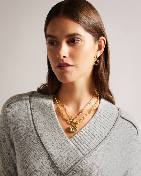 Ted Baker femmes 60VD354 vêtements noryah pull à manches longues et col en V marnes grises