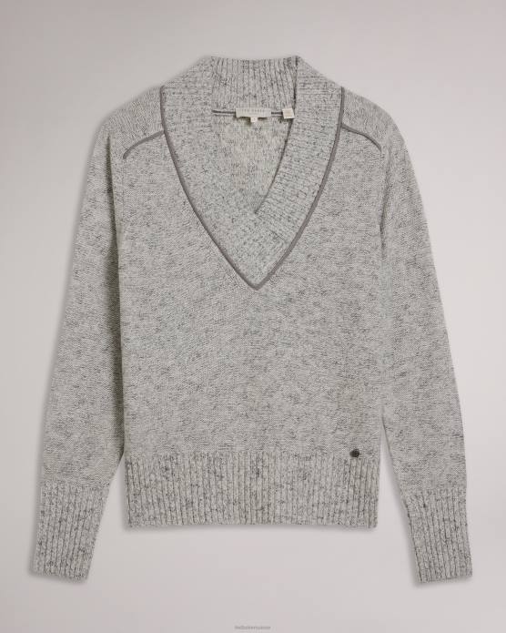 Ted Baker femmes 60VD354 vêtements noryah pull à manches longues et col en V marnes grises
