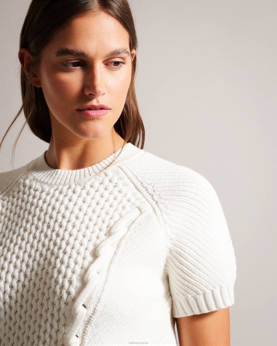 Ted Baker femmes 60VD469 vêtements leiygh - pull en maille torsadée à manches courtes blanc