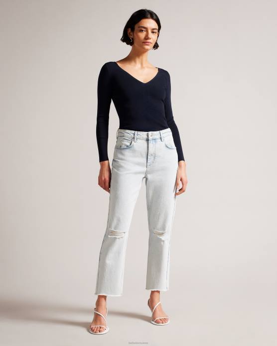 Ted Baker femmes 60VD404 vêtements Cileste - Haut en maille coupe slim à col en V bleu foncé