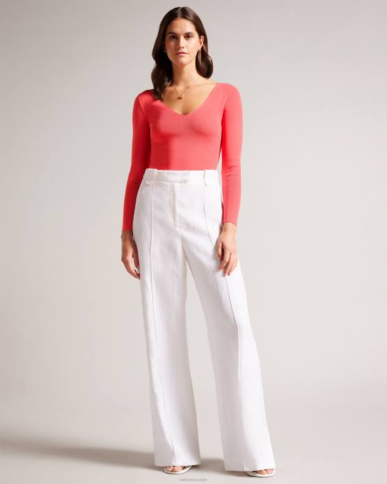 Ted Baker femmes 60VD49 vêtements Cileste - Haut en maille coupe slim à col en V corail