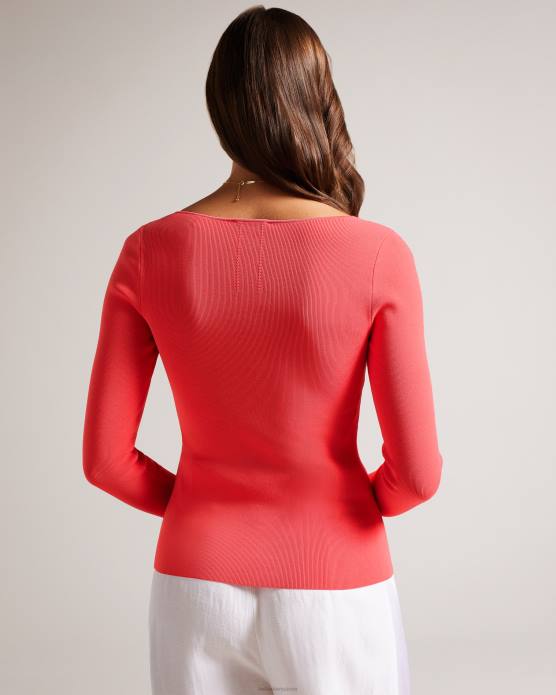 Ted Baker femmes 60VD49 vêtements Cileste - Haut en maille coupe slim à col en V corail