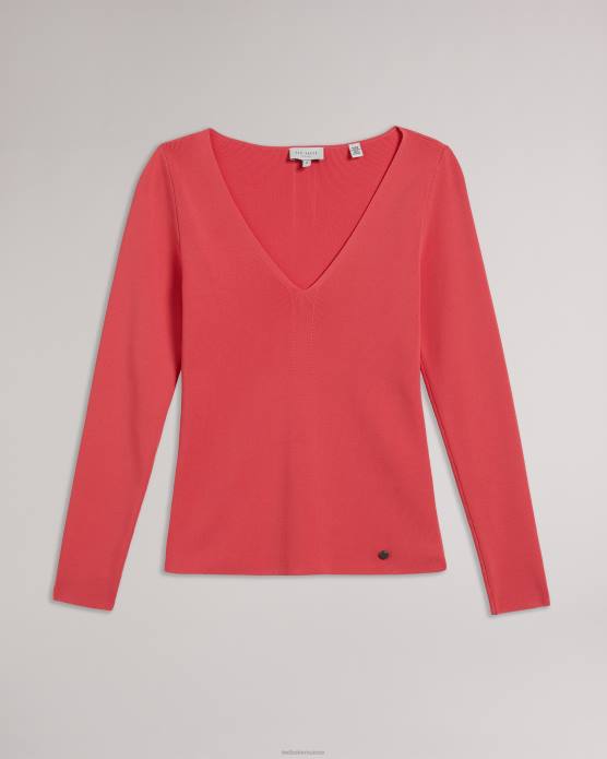 Ted Baker femmes 60VD49 vêtements Cileste - Haut en maille coupe slim à col en V corail