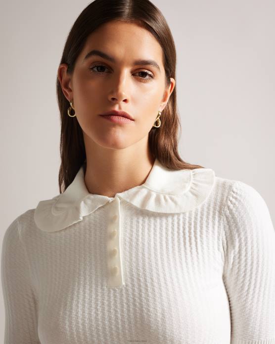 Ted Baker femmes 60VD409 vêtements kebella - haut polo à col volanté blanc