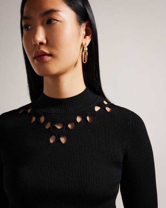 Ted Baker femmes 60VD410 vêtements emiiaa - haut ajusté en maille côtelée noir