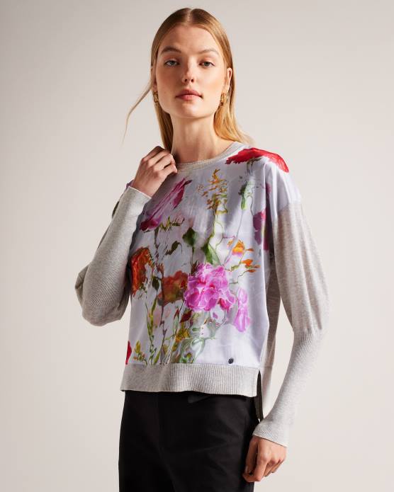 Ted Baker femmes 60VD84 vêtements siynea pull tissé sur le devant avec détail sur les manches marnes grises