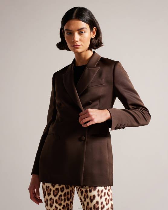 Ted Baker femmes 60VD108 vêtements blazer boyfriend croisé en satin seraph marron foncé