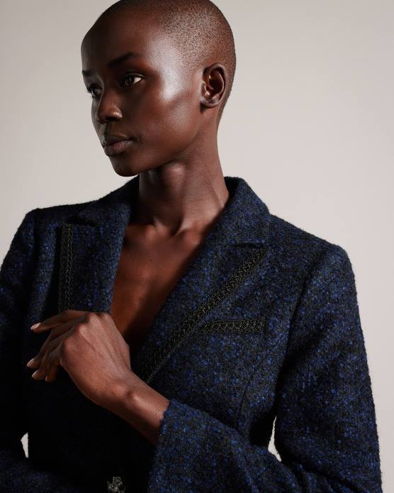 Ted Baker femmes 60VD218 vêtements Alenaah - Blazer bouclé avec détails ornementés bleu foncé