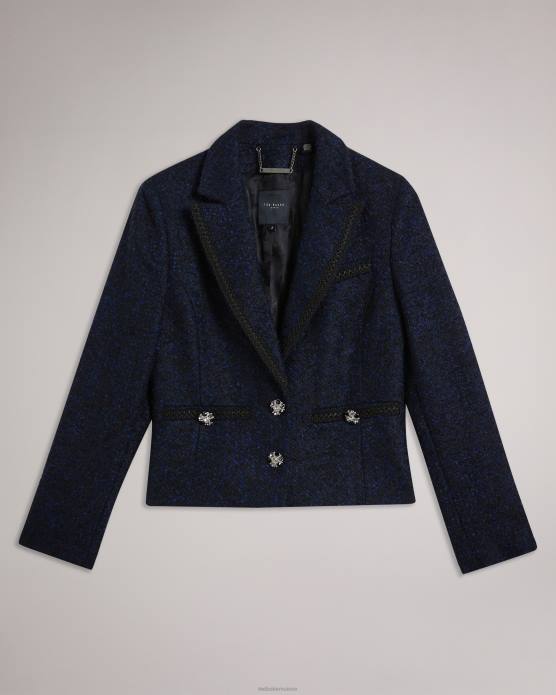 Ted Baker femmes 60VD218 vêtements Alenaah - Blazer bouclé avec détails ornementés bleu foncé