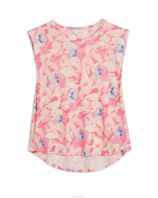 Ted Baker femmes 60VD484 vêtements t-shirt en lin à épaulettes Kashaa rose moyen