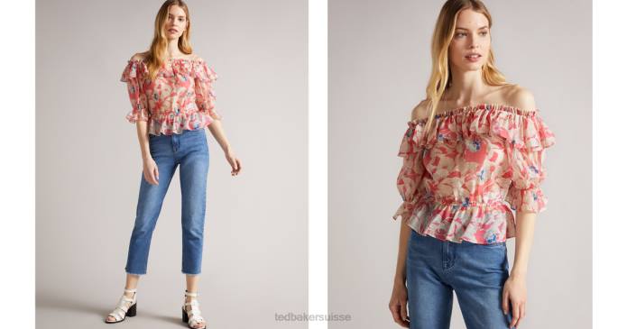 Ted Baker femmes 60VD554 vêtements Harina - Top à épaules dénudées et taille élastiquée rose moyen