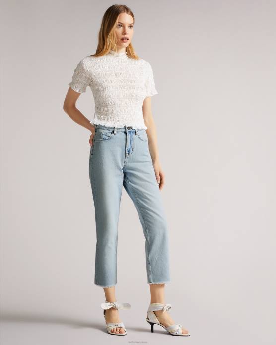 Ted Baker femmes 60VD560 vêtements Jean Nellin en denim droit rigide avec ourlet brut lavage léger