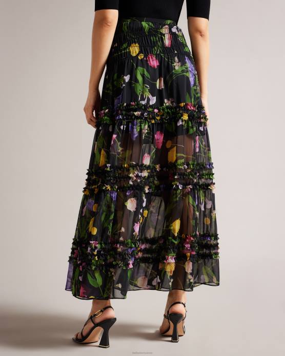 Ted Baker femmes 60VD148 vêtements thieaa - jupe mi-longue à volants et à micro volants noir