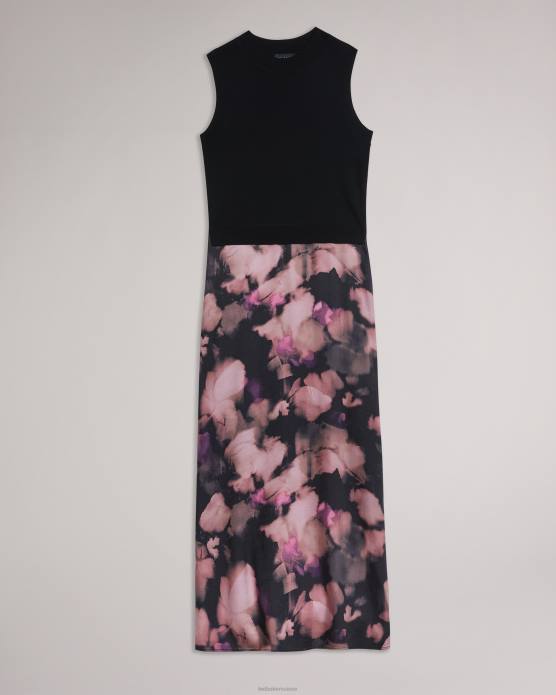 Ted Baker femmes 60VD328 vêtements elliha - robe moqueuse sans manches avec jupe nuisette à fleurs noir