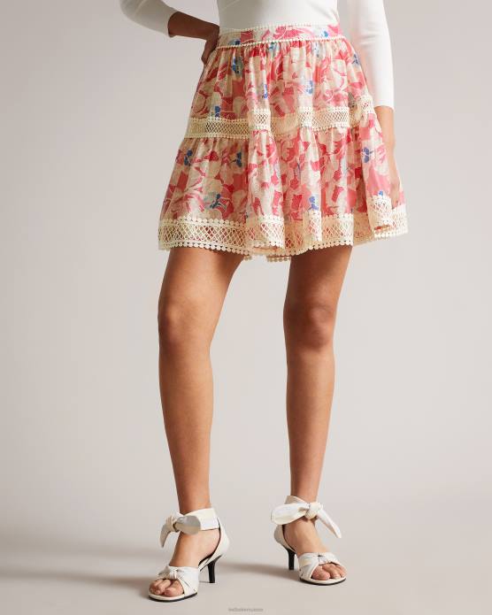 Ted Baker femmes 60VD613 vêtements Mini-jupe ample Tabita avec ruban en dentelle rose moyen