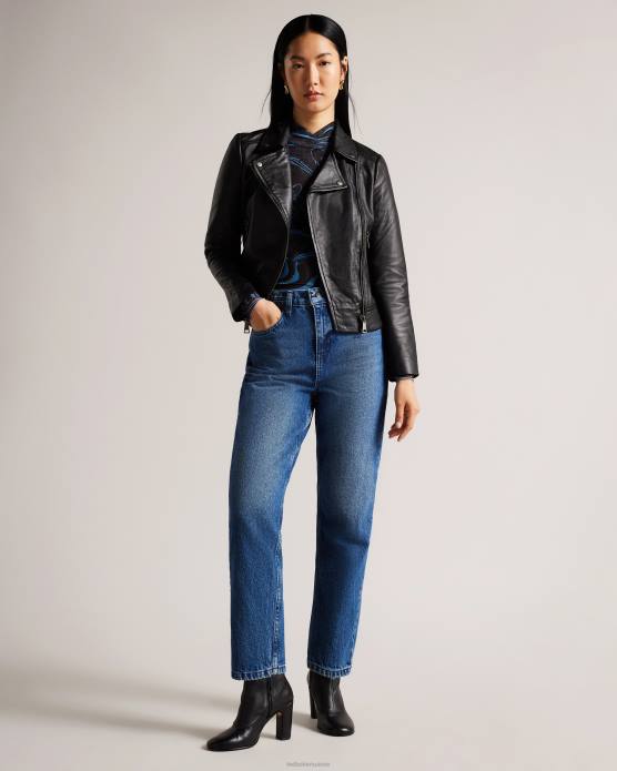 Ted Baker femmes 60VD196 vêtements ellaar veste motard ajustée en cuir noir