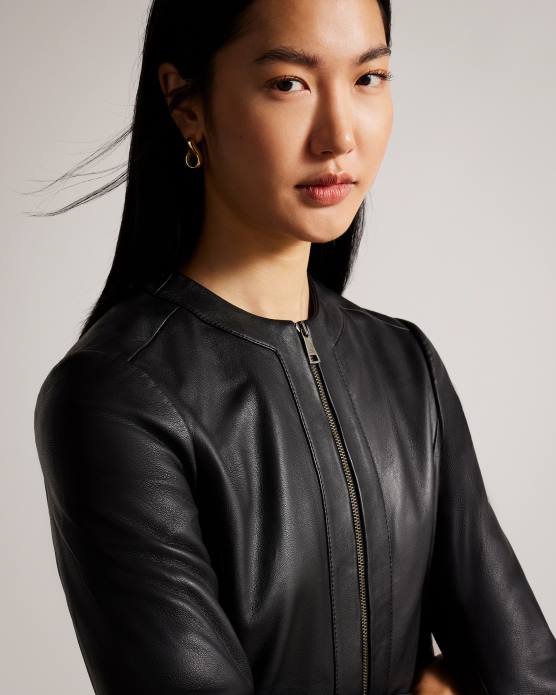 Ted Baker femmes 60VD204 vêtements veste en cuir ajustée à empiècements clarya noir