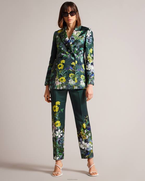 Ted Baker femmes 60VD248 vêtements aikaa veste croisée en satin imprimé vert foncé