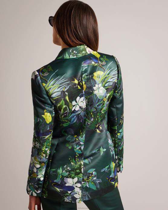 Ted Baker femmes 60VD248 vêtements aikaa veste croisée en satin imprimé vert foncé